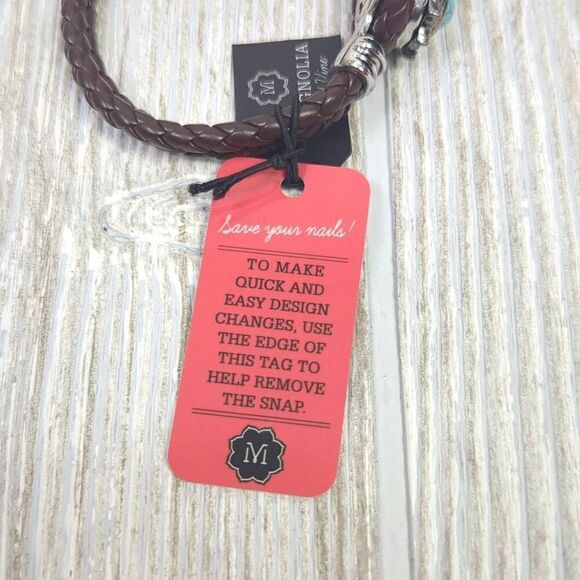 Magnolia and Vine Womens Leather Corded Snap Bracelet with Turquoise Stone NWT - Picture 4 of 4